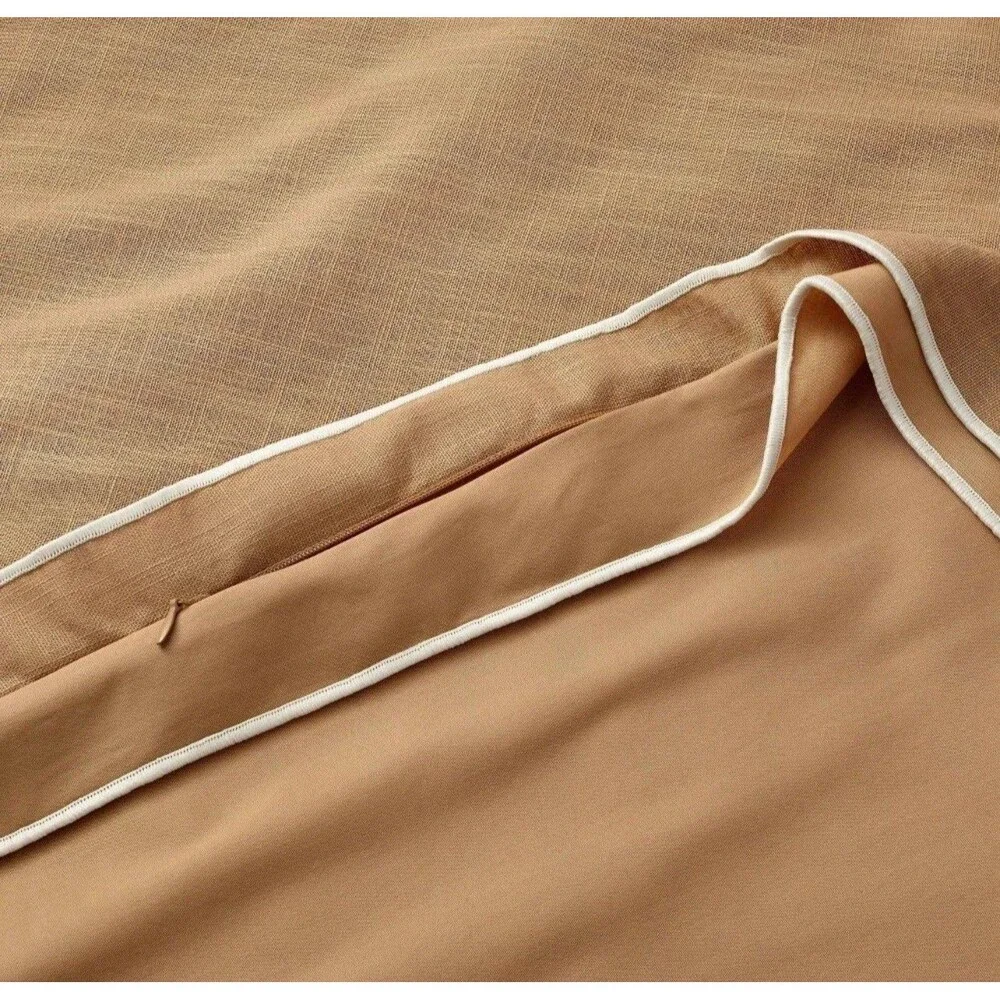 King Double Flange Merrow Stitch Duvet Cover & Sham Set Camel/Off-White NEW